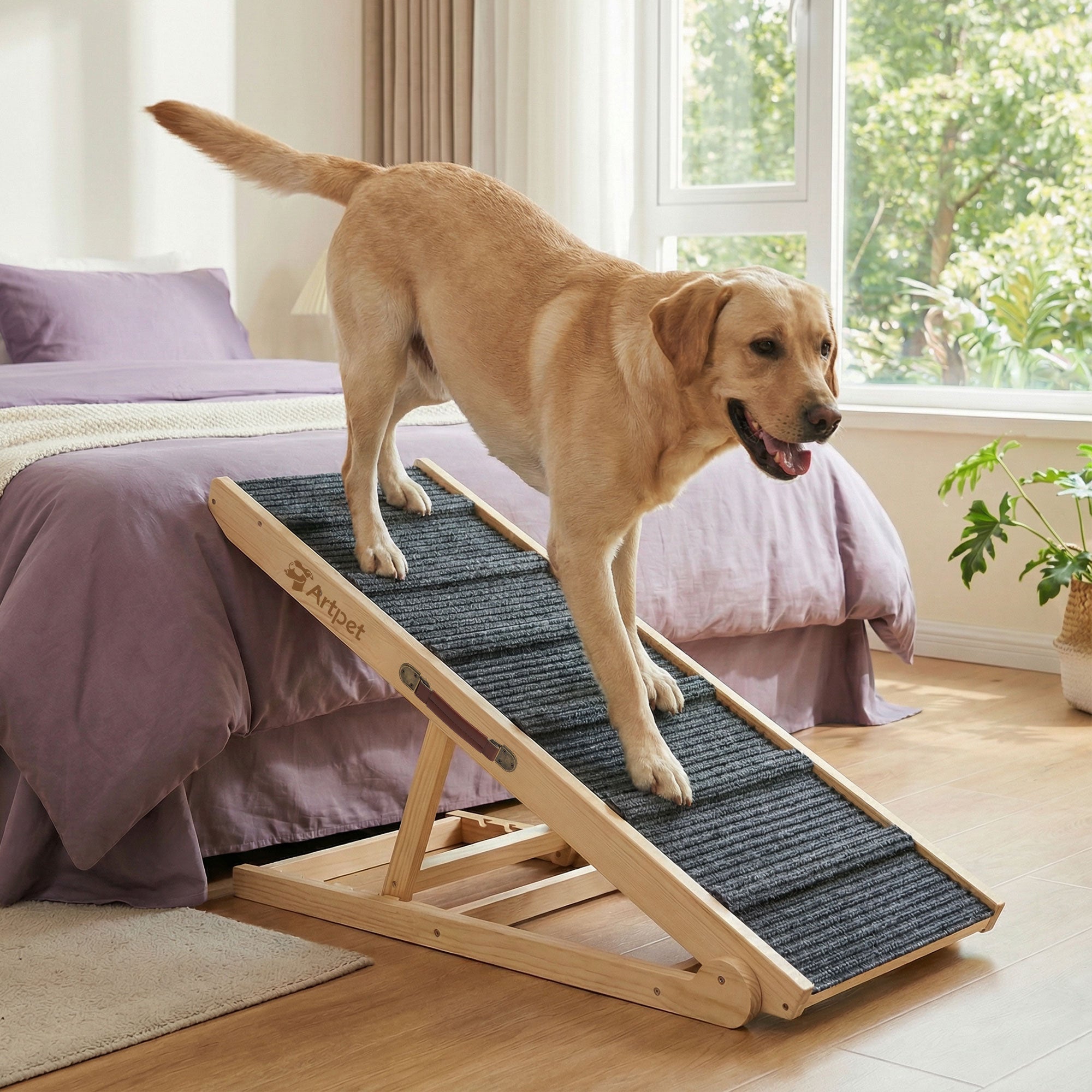 Wide Dog Ramp for Bed Couch Folding Dog Ramps for Large Dogs Up to 200 lbs, 43.3" Long Pet Ramp Adjustable Height Up to 24”