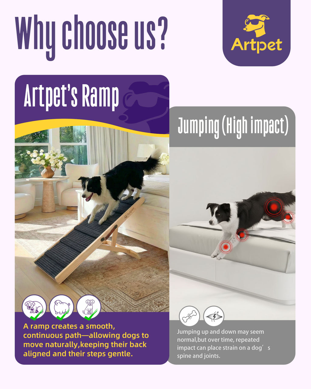 Dog Ramp for Small & Medium Dogs, Joint-Friendly Pet Ramp for Bed & Couch, Foldable, Anti-Slip, Portable, Height-Adjustable, Supports Up to 70 lbs