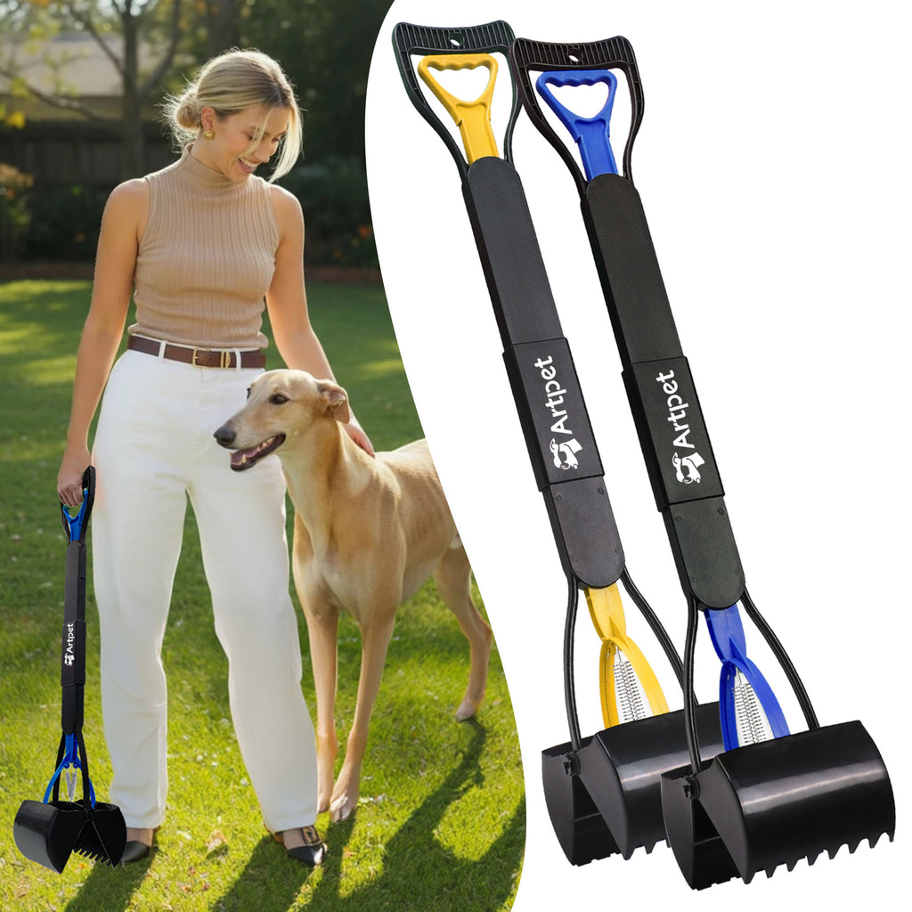 32 Inch Dog Pooper Scooper Long Handle for Large Dogs for Yard 2-Pack - No Bending Great on The Back, Ease of Pick Up, Convenient, Heavy Duty, Grass Friendly, Plastic