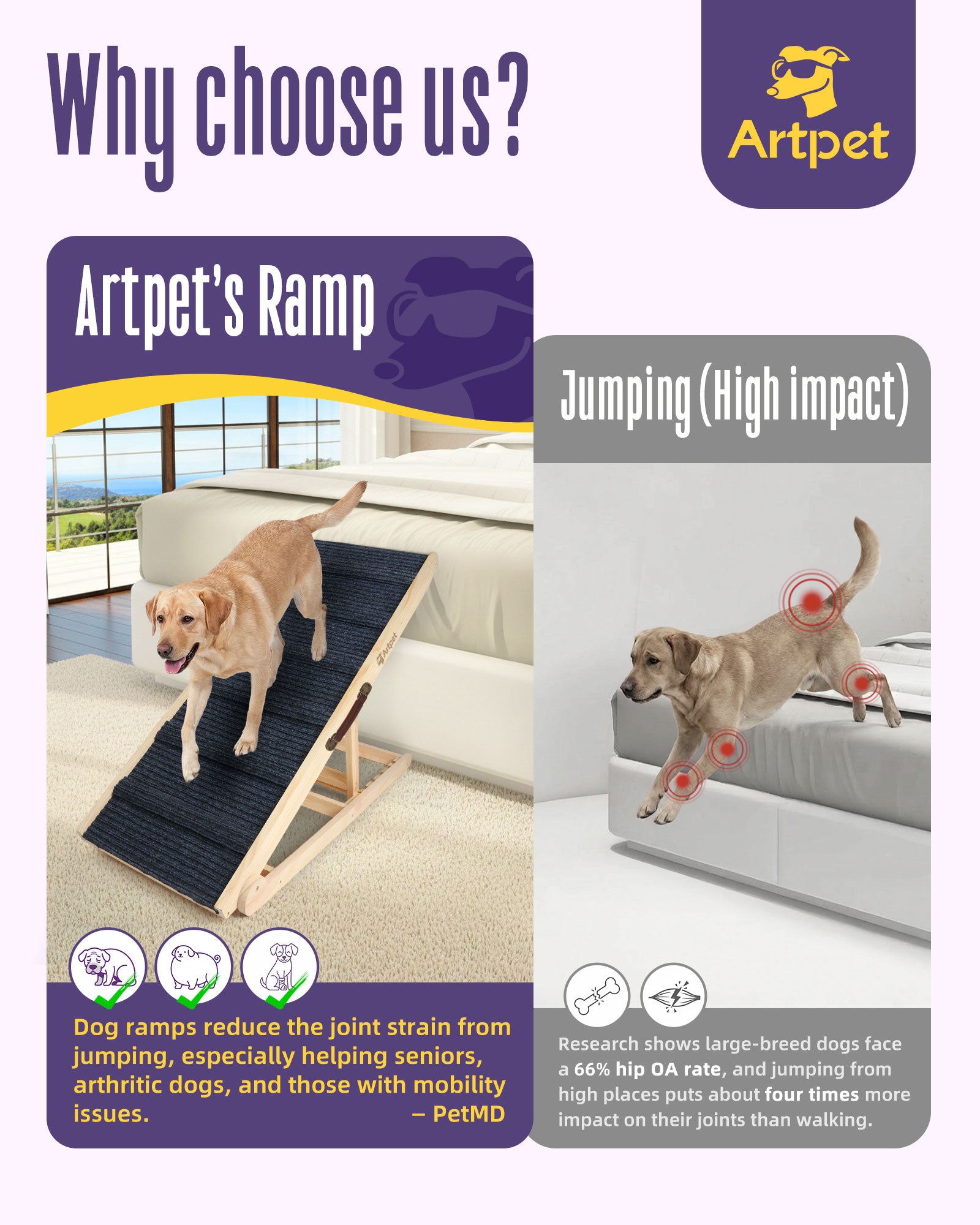 Wide Dog Ramp for Bed Couch Folding Dog Ramps for Large Dogs Up to 200 lbs, 43.3" Long Pet Ramp Adjustable Height Up to 24”