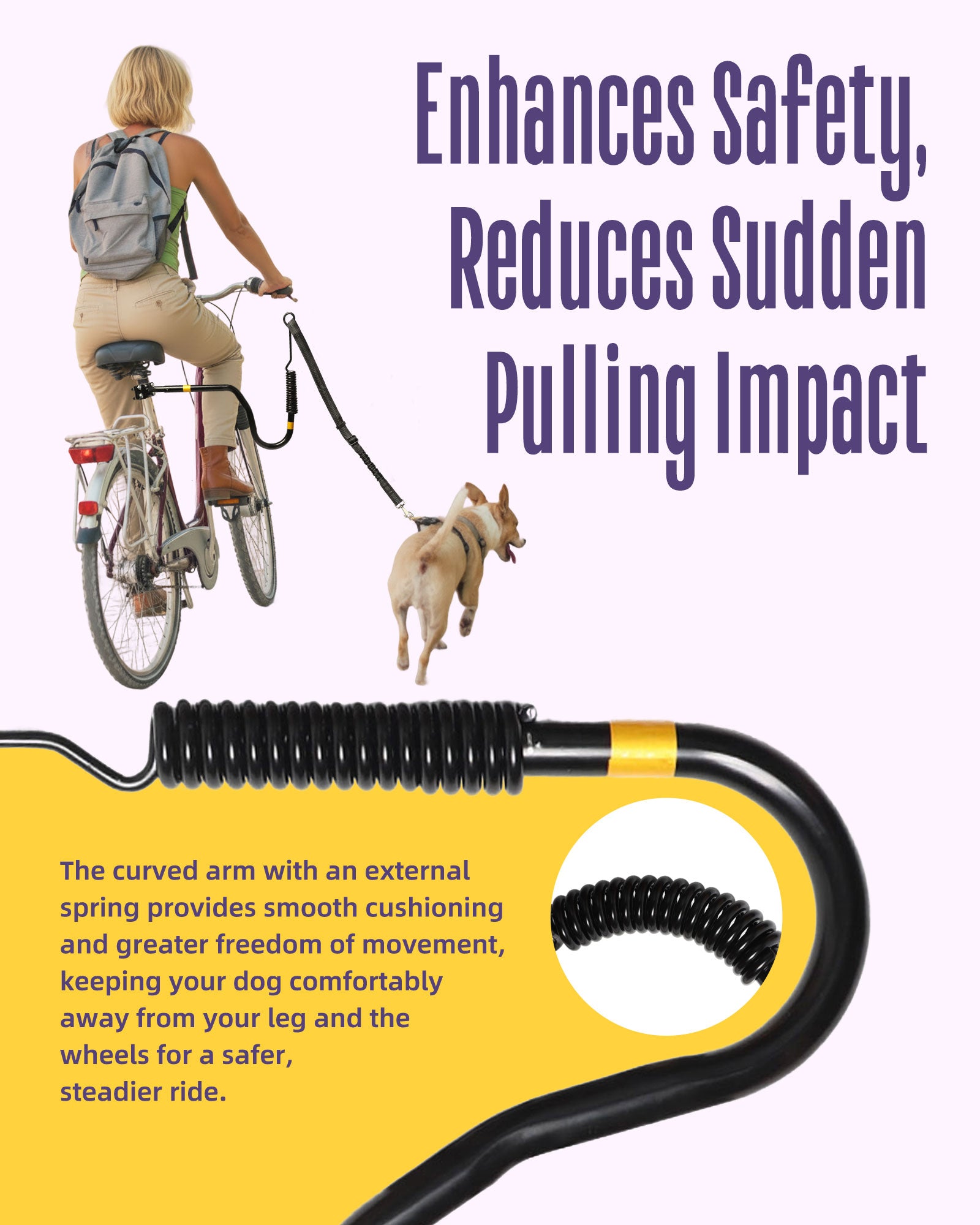 Dog Bike Attachment for Cycling with Dogs, Hands-Free Bicycle Leash with Shock Absorbing Spring, Safe Running Companion for Medium & Large Pets, Easy Install Bike Accessory, Black
