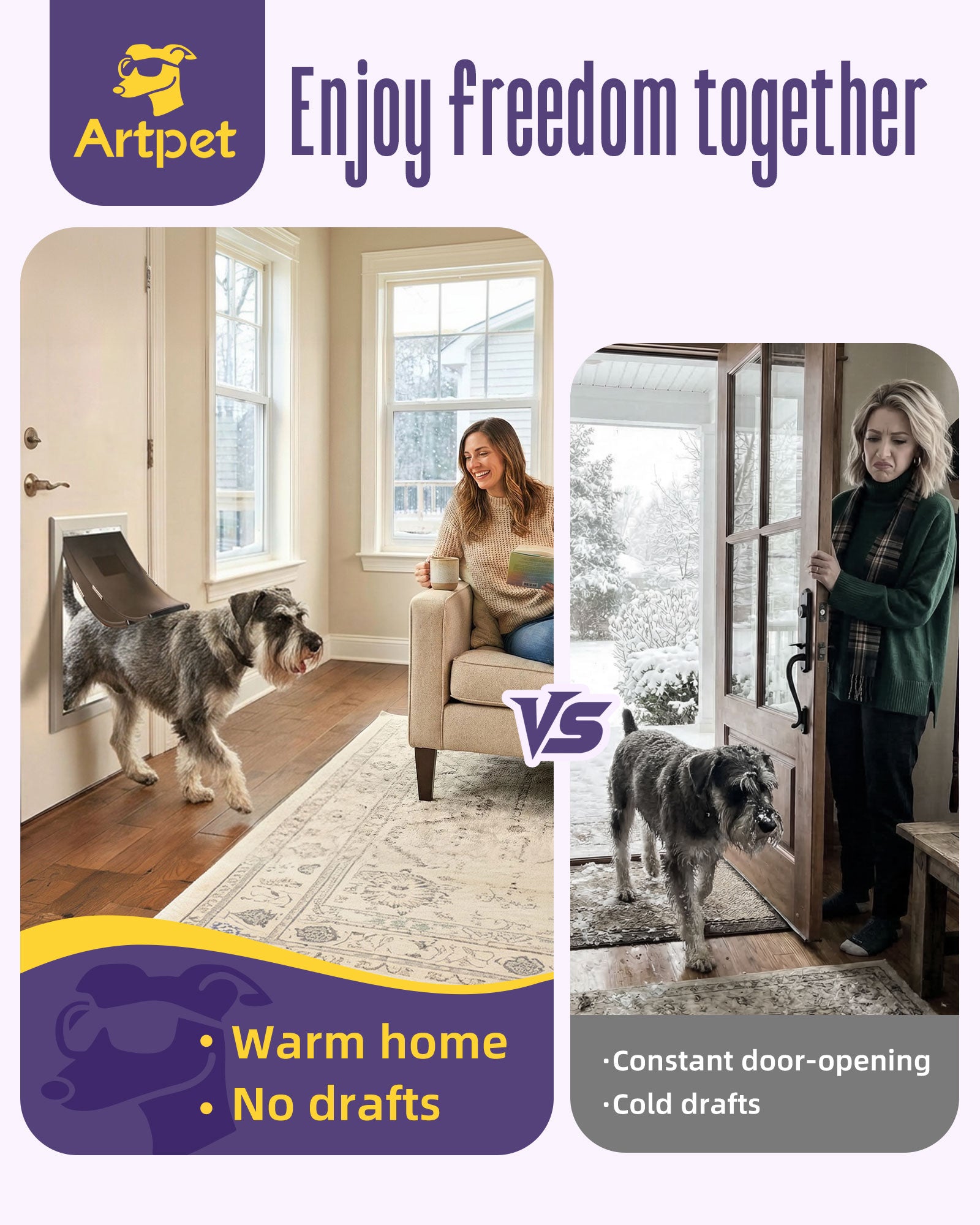 Large Aluminum Dog Door for Exterior Doors, Insulated Weatherproof Pet Door with Magnetic Auto Close, Blocks Cold & Hot Air, Metal Frame Doggie Door for Dogs, Up to 110 lbs