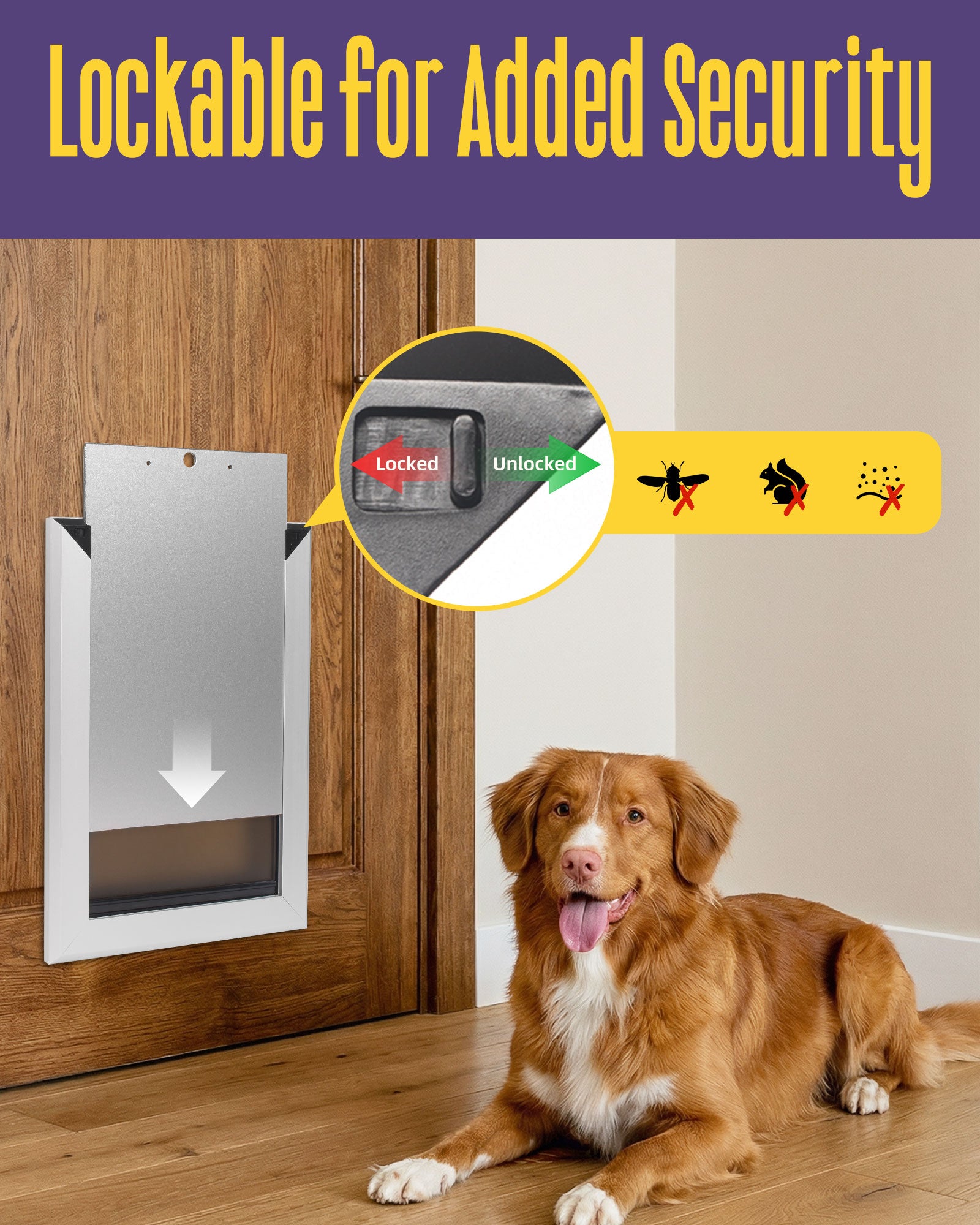 XL Aluminum Dog Door for Exterior Doors, Insulated Weatherproof Pet Door with Magnetic Auto Close, Blocks Cold & Hot Air, Heavy Duty Metal Frame Doggie Door for Dogs, Up to 220 lbs